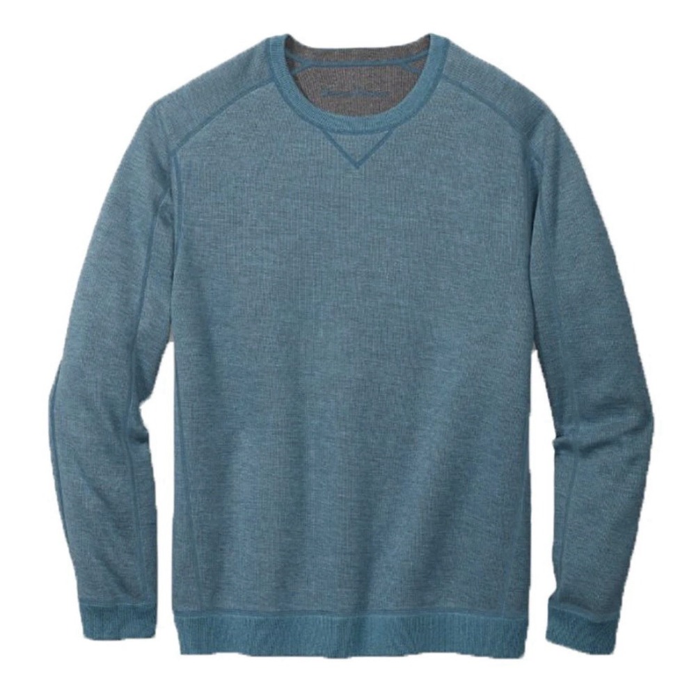 NWT Tommy Bahama Reversible Crewneck Long  Sleeve Large Teal Gray Coastal Gorp